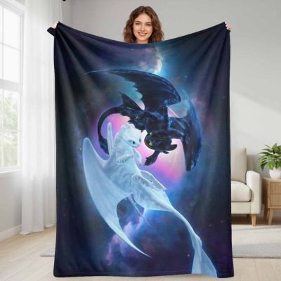 Celestial Dragons Flannel Blanket Toothless & Light Fury Graphic Print UltraSoft Cozy Warm  Lightweight and AntiPilling Suitable for Sofa  Bed  Travel Outdoor  Home Decor and Perfect Gift for Dragon Lovers.