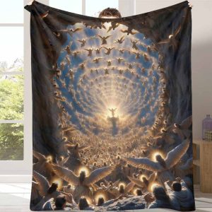 Heavenly Angels Gathering Flannel Blanket Divine Light Illustration Soft Cozy Warm Durable for Bedroom Living Room Spiritual Decor Holiday Gift