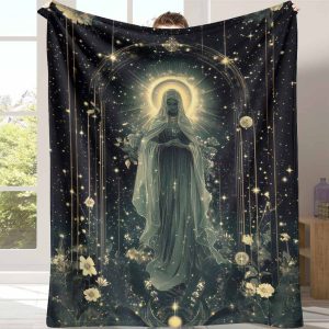Mystic Goddess Flannel Blanket celestial starry night floral art print ultra soft warm lightweight cozy decorative throw perfect for bedroom living room meditation space spiritual retreat gift