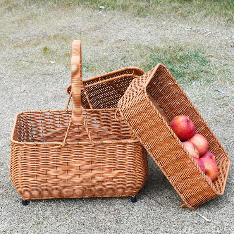 Imitation rattan house cargo basket double-layer worship basket outdoor rectangular picnic basket with cover wedding ceremony gift basket woven basket